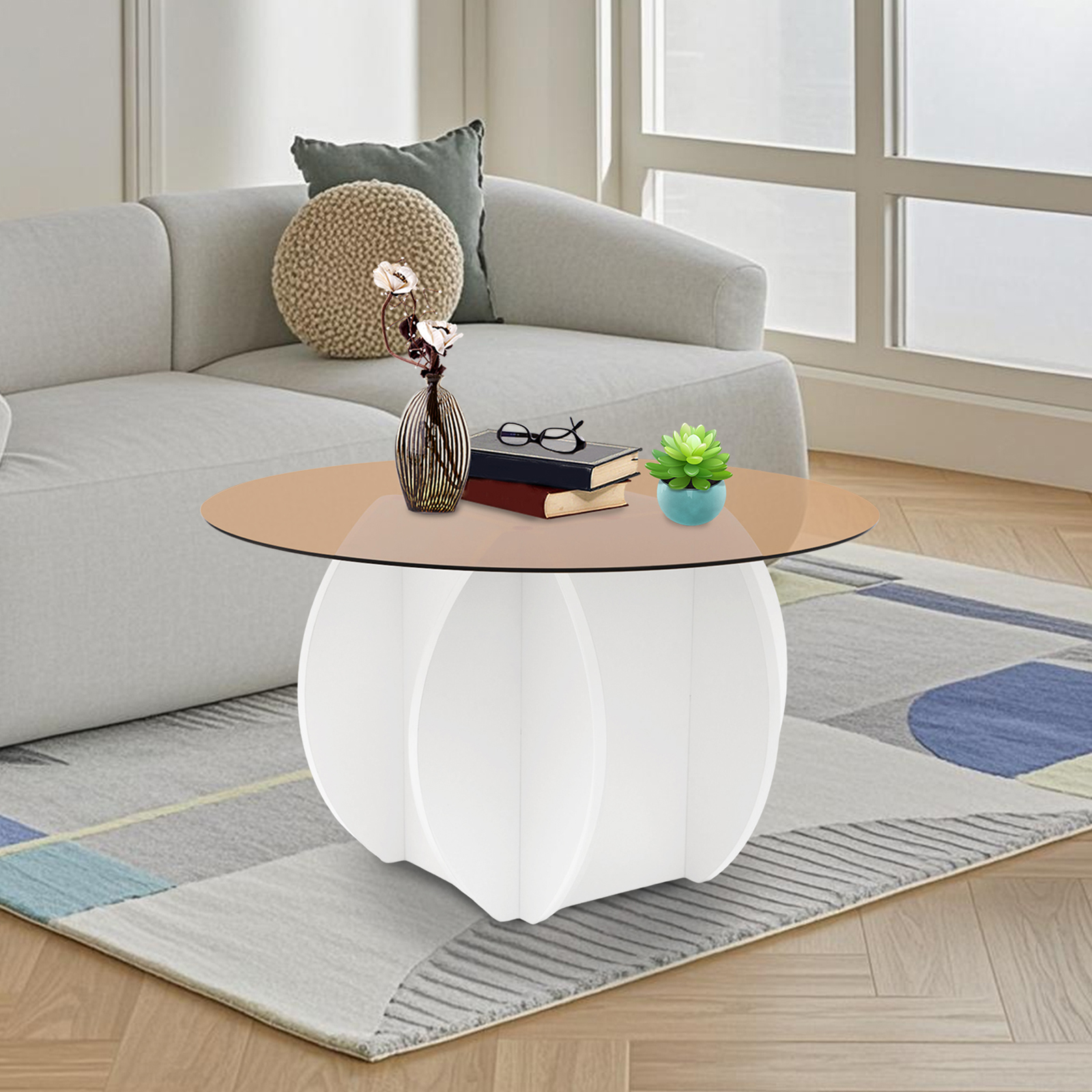Modern Round Coffee Table 27.6 – Book Weight Glass recenzja i cena